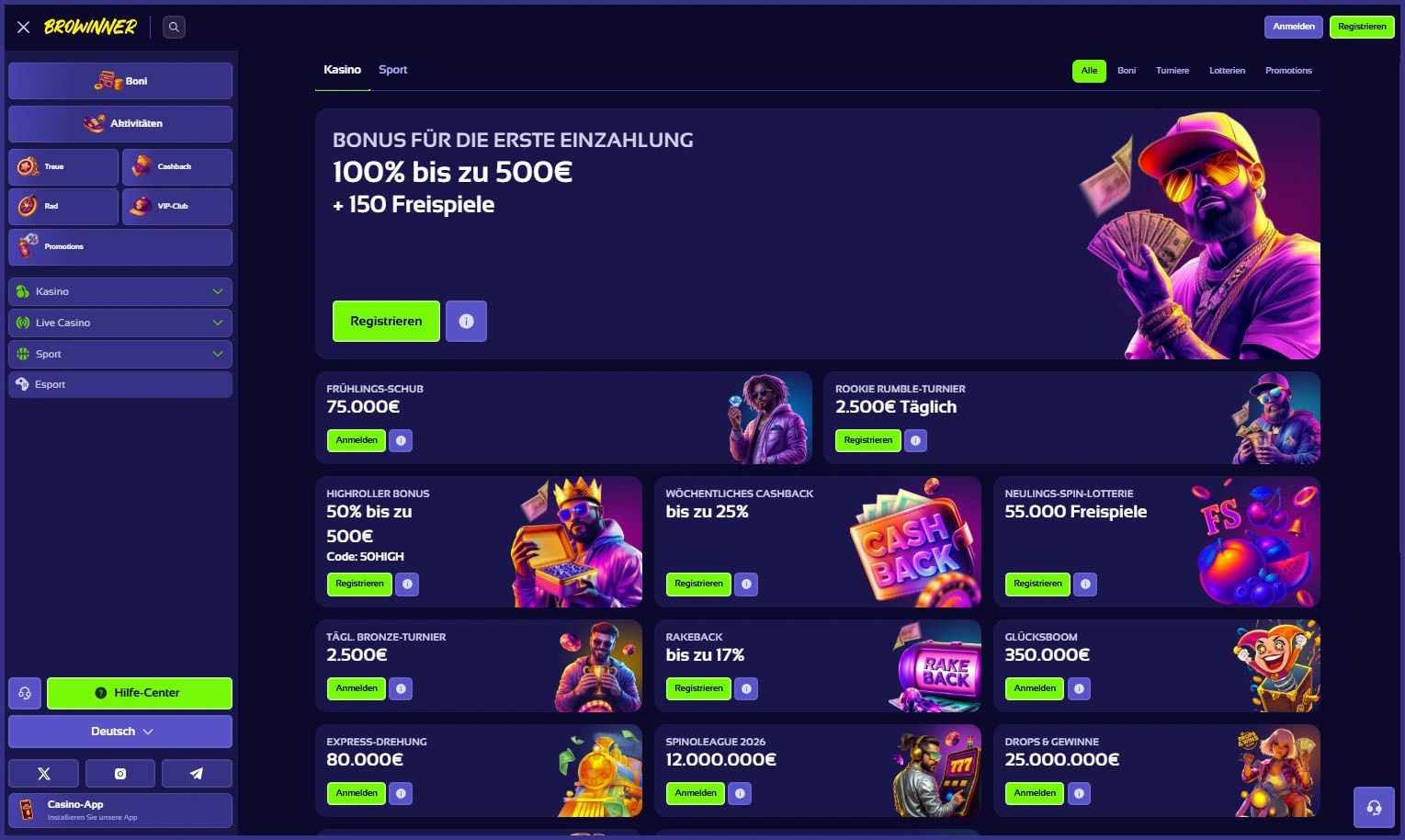 Regelmäßige Boni & Aktionen bei Browinner