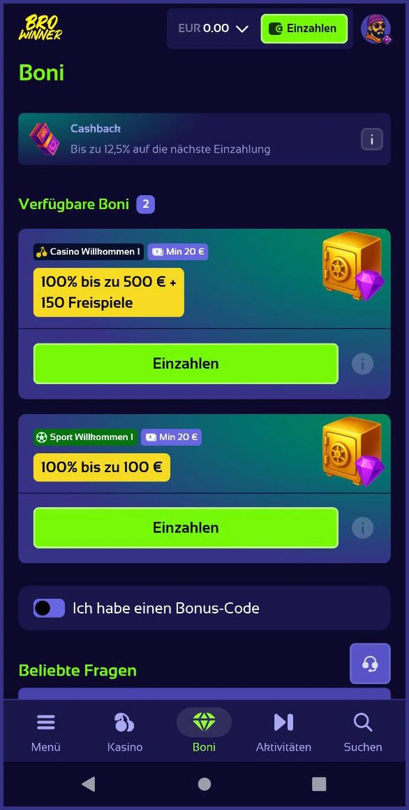 Willkommensbonus für Casinospieler bei Browinner